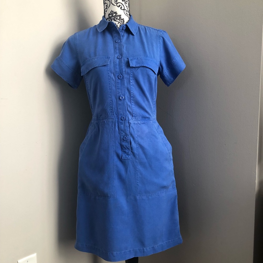 Blue J Crew shirtdress with pockets